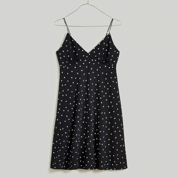 Madewell Layton Mini Slip Dress in Pure Black with Polkadots Size 14 NWT - Picture 2 of 8